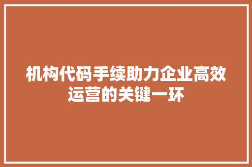 机构代码手续助力企业高效运营的关键一环