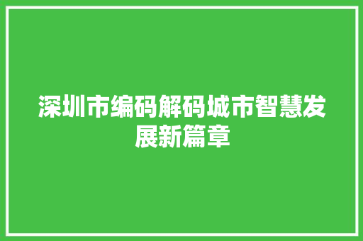 深圳市编码解码城市智慧发展新篇章