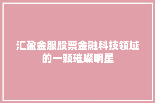 汇盈金服股票金融科技领域的一颗璀璨明星  第1张