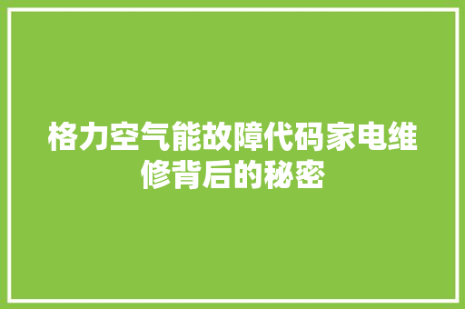 格力空气能故障代码家电维修背后的秘密