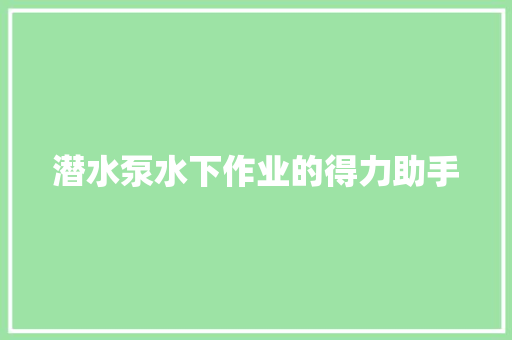 潜水泵水下作业的得力助手