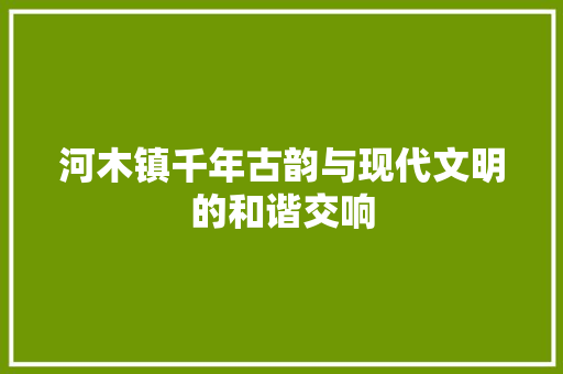 河木镇千年古韵与现代文明的和谐交响