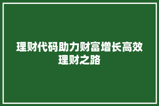 理财代码助力财富增长高效理财之路