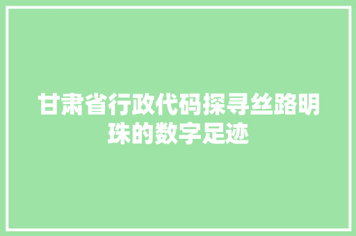 甘肃省行政代码探寻丝路明珠的数字足迹