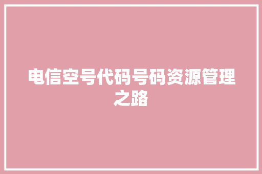 电信空号代码号码资源管理之路