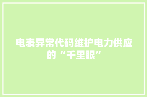 电表异常代码维护电力供应的“千里眼”