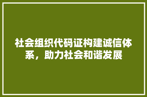 社会组织代码证构建诚信体系，助力社会和谐发展