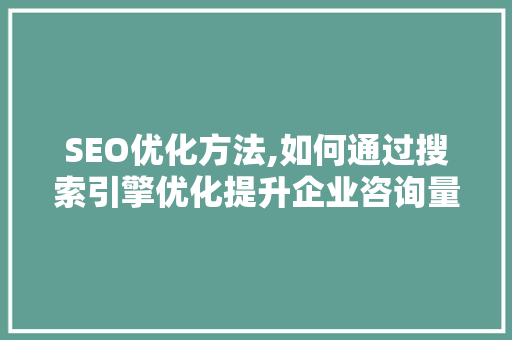 SEO优化方法,如何通过搜索引擎优化提升企业咨询量