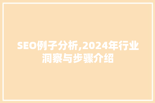 SEO例子分析,2024年行业洞察与步骤介绍