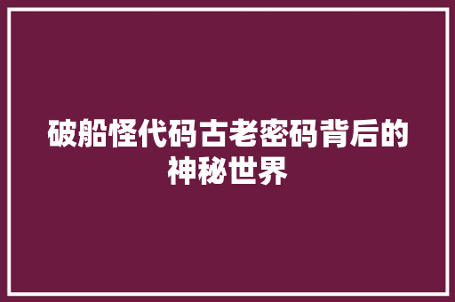 破船怪代码古老密码背后的神秘世界