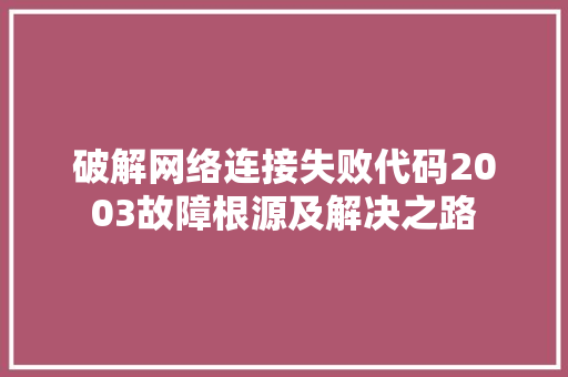 破解网络连接失败代码2003故障根源及解决之路