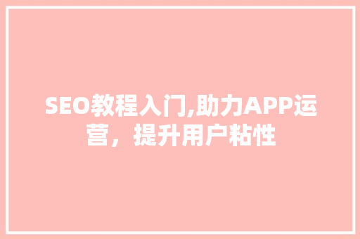 SEO教程入门,助力APP运营，提升用户粘性