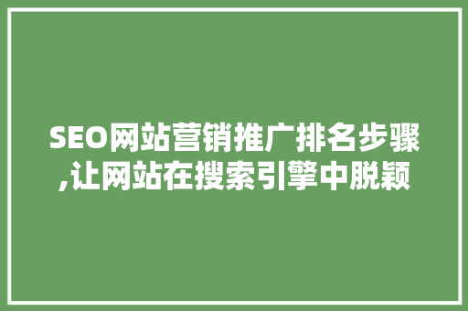 SEO网站营销推广排名步骤,让网站在搜索引擎中脱颖而出