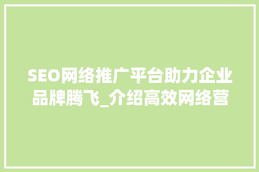 SEO网络推广平台助力企业品牌腾飞_介绍高效网络营销之路  第1张