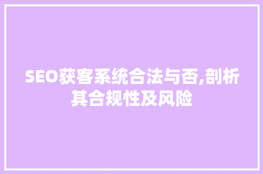 SEO获客系统合法与否,剖析其合规性及风险