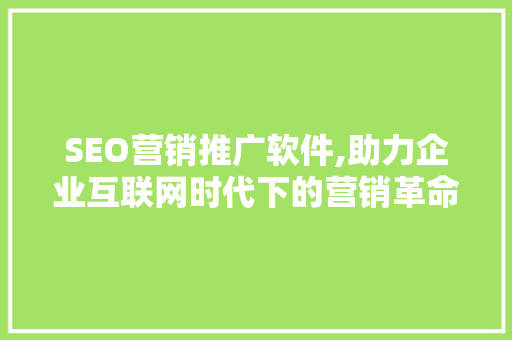 SEO营销推广软件,助力企业互联网时代下的营销革命
