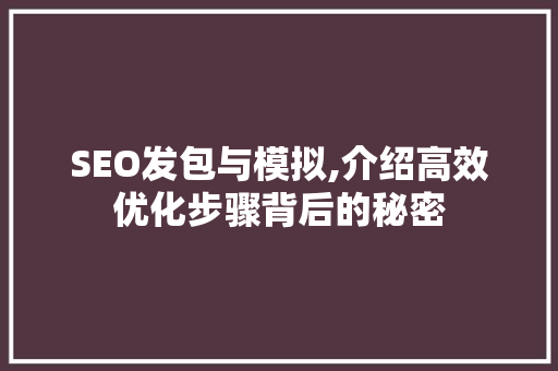 SEO发包与模拟,介绍高效优化步骤背后的秘密