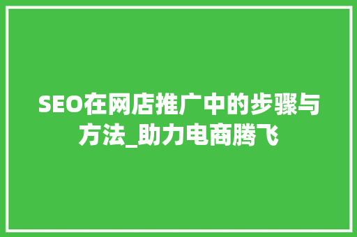 SEO在网店推广中的步骤与方法_助力电商腾飞