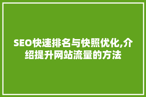 SEO快速排名与快照优化,介绍提升网站流量的方法